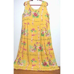 Jams World Janice Dress Long Maxi XXL Hawaiian Tropical Toile Pockets Yellow HTF